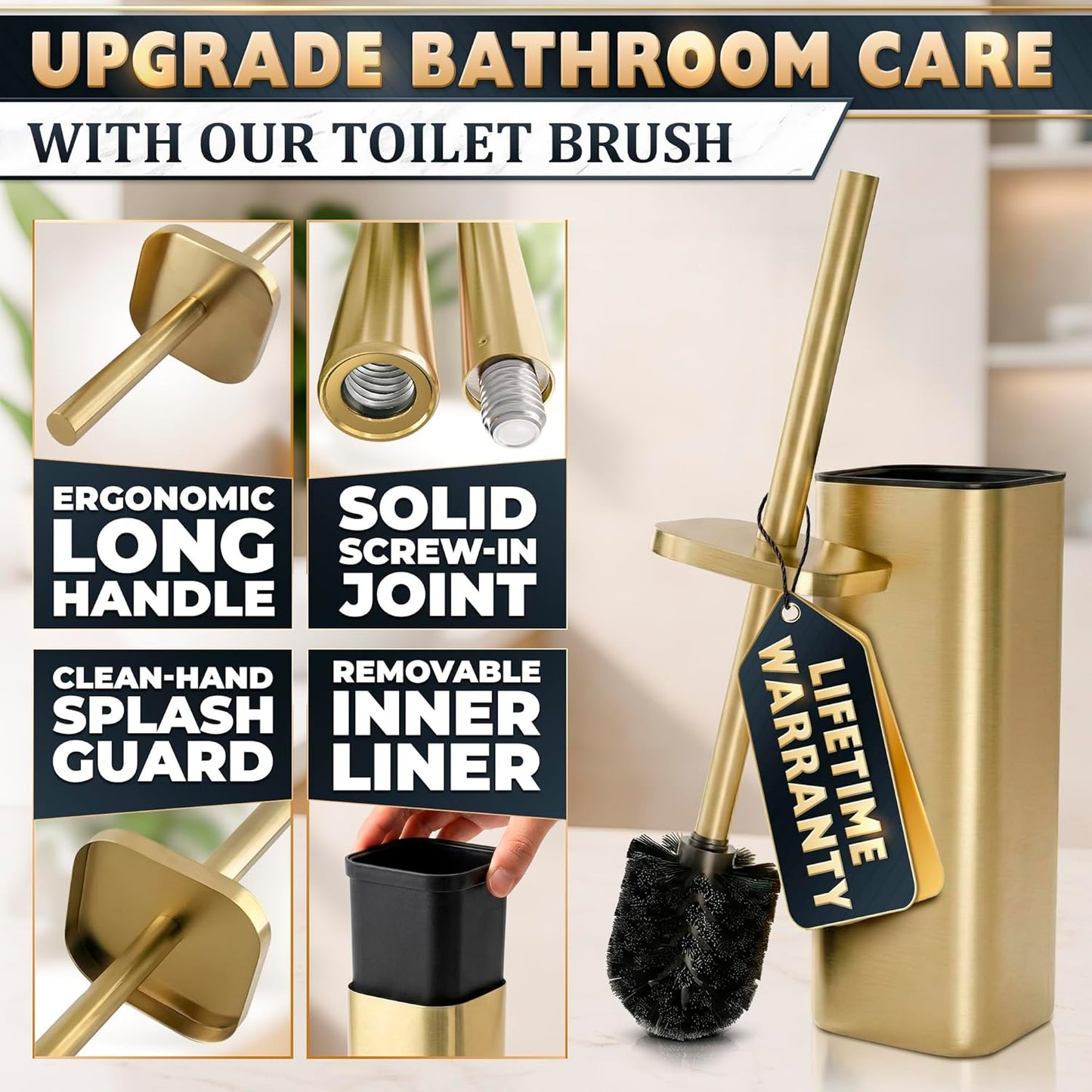 Stylish Stainless Steel Toilet Brush and Holder Set - Silver Toilet Bowl Brush and Holder with Splash Cover, Sturdy Bristles, Corrosion & Scratch Resistant - Elegant Design, Effective Deep Cleaning