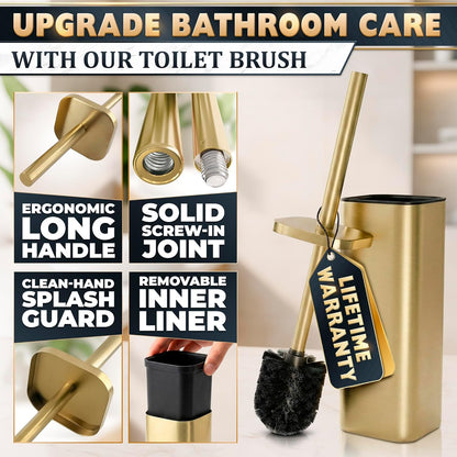 Stylish Stainless Steel Toilet Brush and Holder Set - Silver Toilet Bowl Brush and Holder with Splash Cover, Sturdy Bristles, Corrosion & Scratch Resistant - Elegant Design, Effective Deep Cleaning