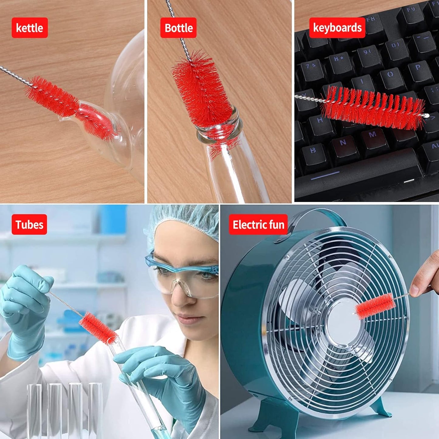 CiaraQ Bottle Cleaning Brushes, 8 Inch Nylon Tube Brush Set, Cleaner for Narrow Neck Bottles Cups with Hook, Set of 10pcs