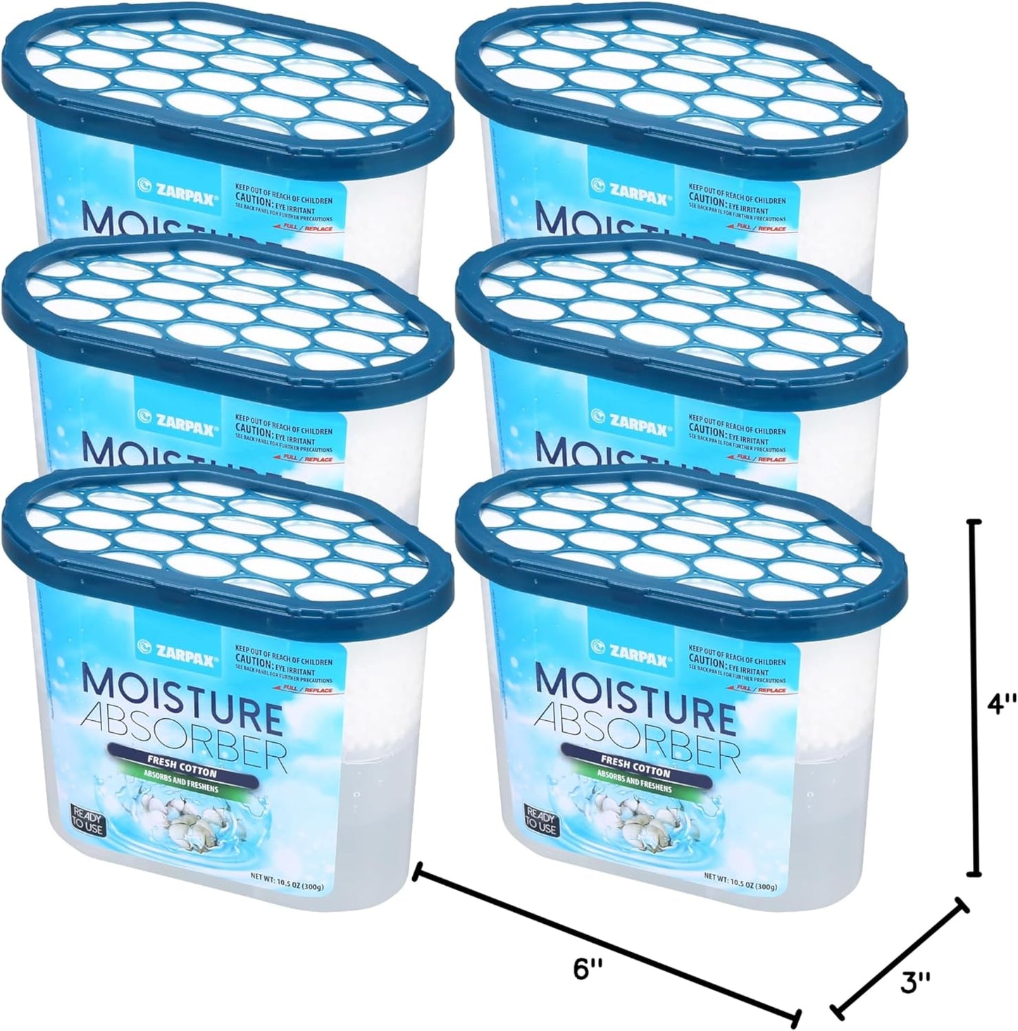 ZARPAX Moisture Absorber Activated Charcoal 10.5 oz/300g | Removes Moisture, Damp, Humidity & Odors | Odor Absorber | Moisture Trap for Bathroom, Closet, Kitchen & Small Spaces | Set of 6