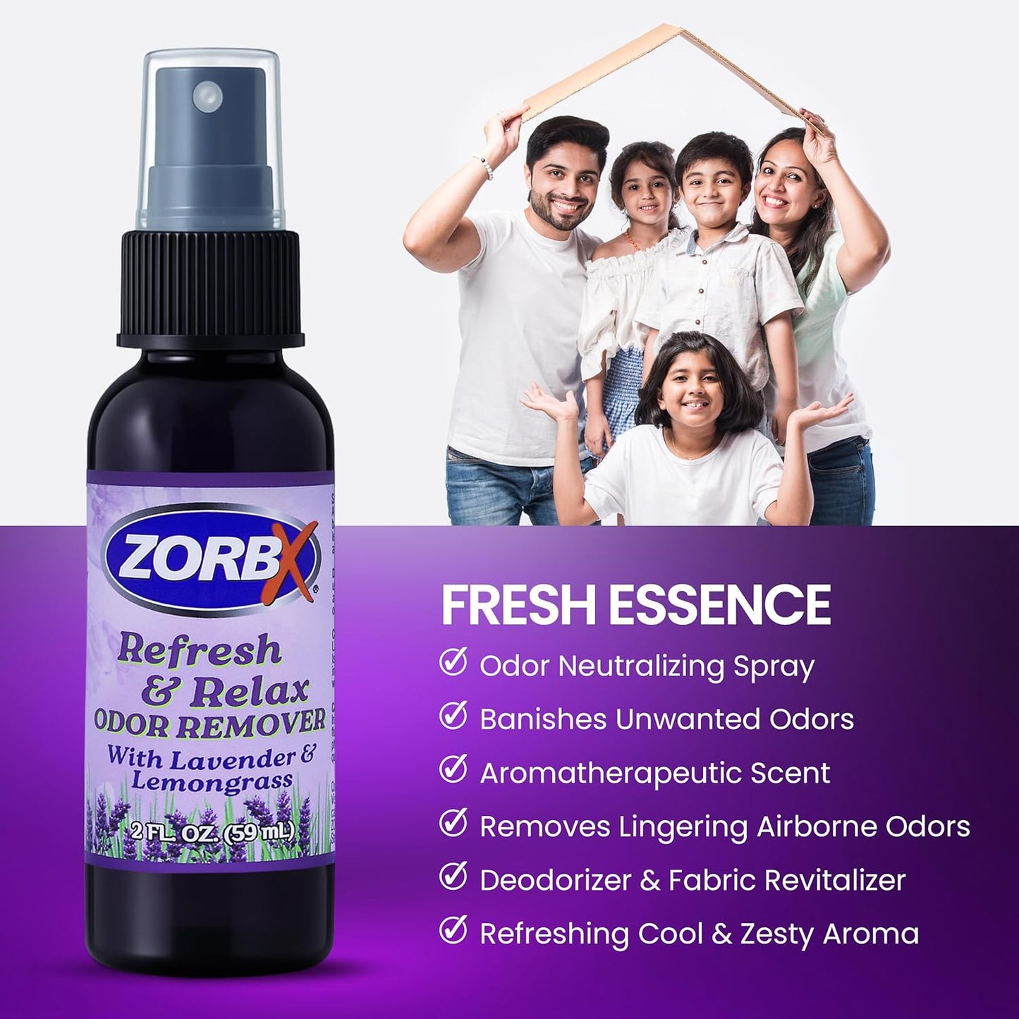 ZORBX Refresh & Relax Odor Remover Spray with Lavender & Lemongrass 8 Oz (Pack of 2) – Permanent Solution Room Freshener & Air Freshener Spray for Home, Bathroom, Furniture, Carpet, Car, Gym & Laundry