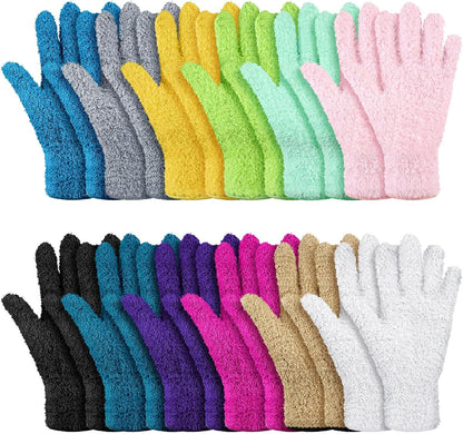 Patelai 3 Pairs Microfiber Plant Dusting Gloves Leaf Cleaning Gloves for Indoor Plants, Blinds, Furniture, House (Green Yellow,Blue,Pink,Medium)