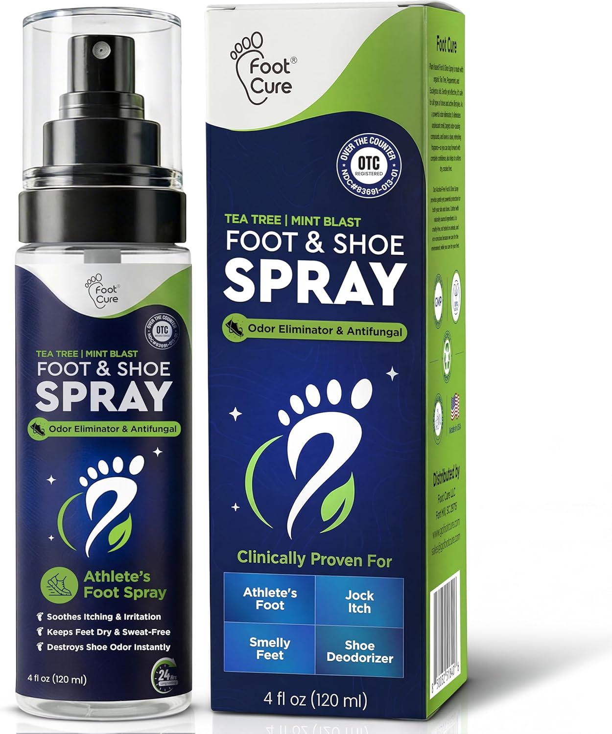 Tea Tree Foot Odor Spray - Mint Blast Shoe Deodorizer for Smelly Feet, Athletes Foot Spray Odor Eliminator No More Smelly Shoes or Stinky Feet | Removes, Controls & Prevents Odors - 120ml Made in USA