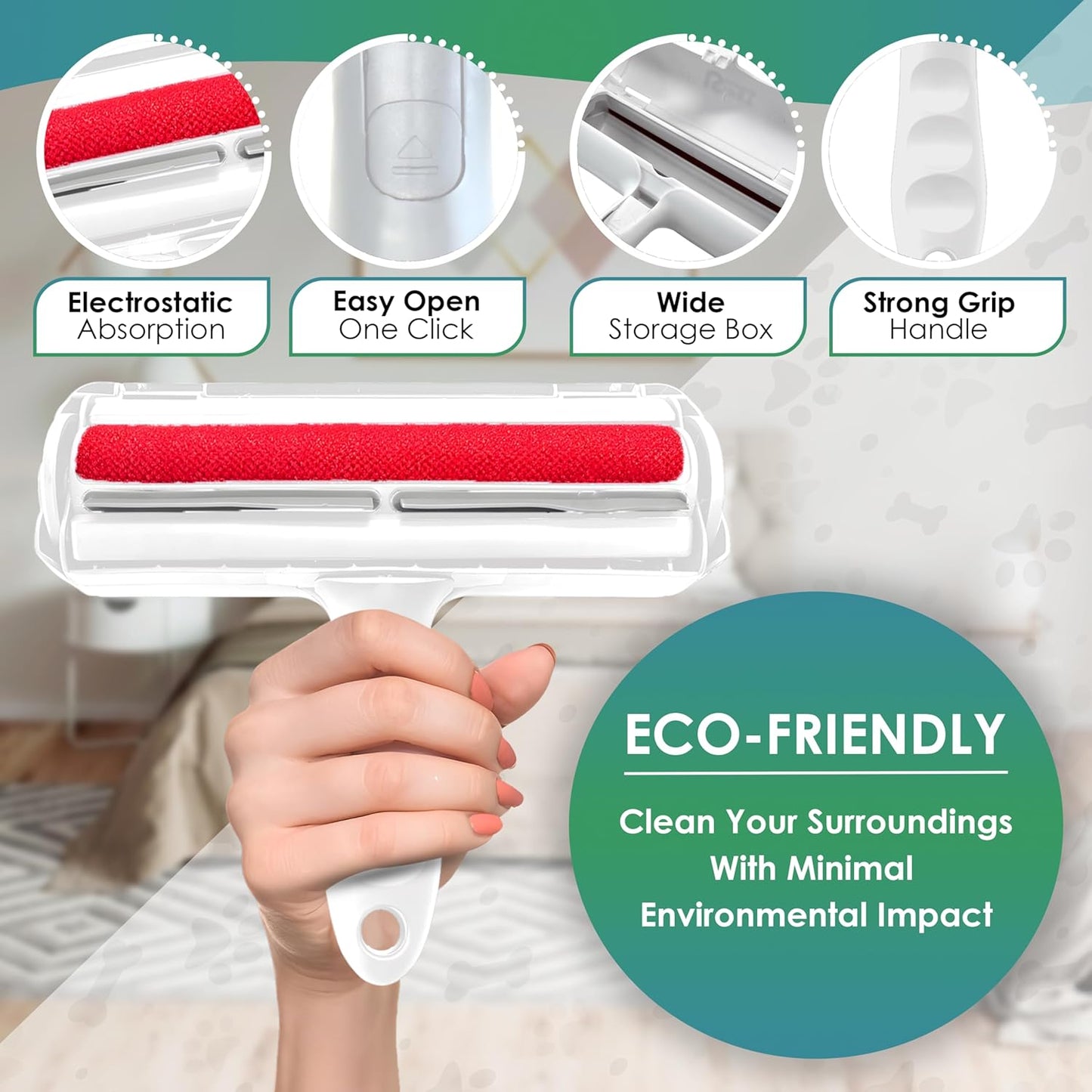 Pet Hair Remover Roller-Reusable, Self Cleaning Lint Roller for Pet Hair Removal on Furniture, Carpets, Clothes & Car Seats-Dog & Cat Hair Remover No Sticky Tapes (Black)