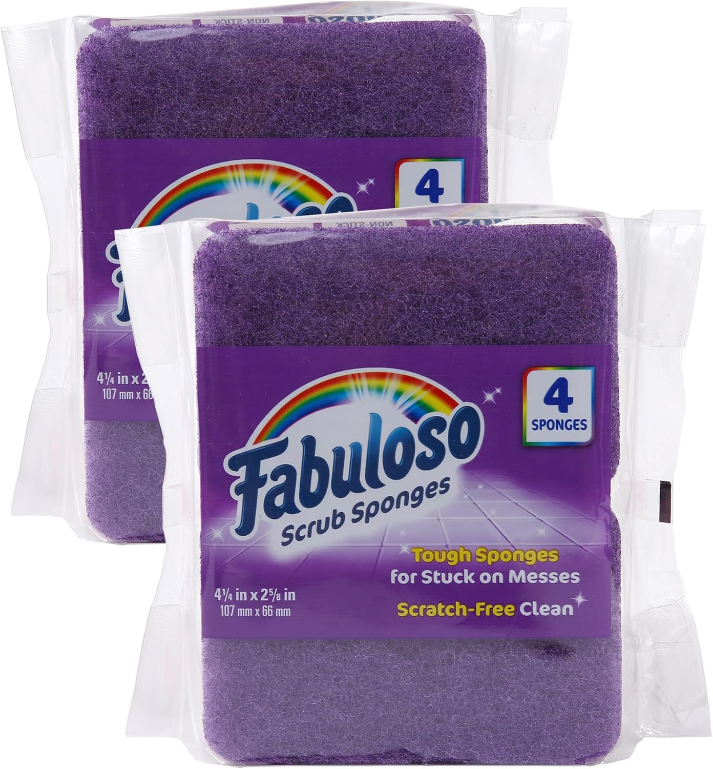 Fabuloso Scratch-Free Kitchen Dish Sponges, Purple Cellulose Scrubber Sponge with Scouring Pad for Dishes, Pots, Pans, Counters and Sinks, Tough on Messes, 4.25 x 2.75 x 1.25 in, 6 Count
