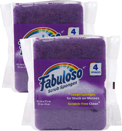 Fabuloso Scratch-Free Kitchen Dish Sponges, Purple Cellulose Scrubber Sponge with Scouring Pad for Dishes, Pots, Pans, Counters and Sinks, Tough on Messes, 4.25 x 2.75 x 1.25 in, 6 Count