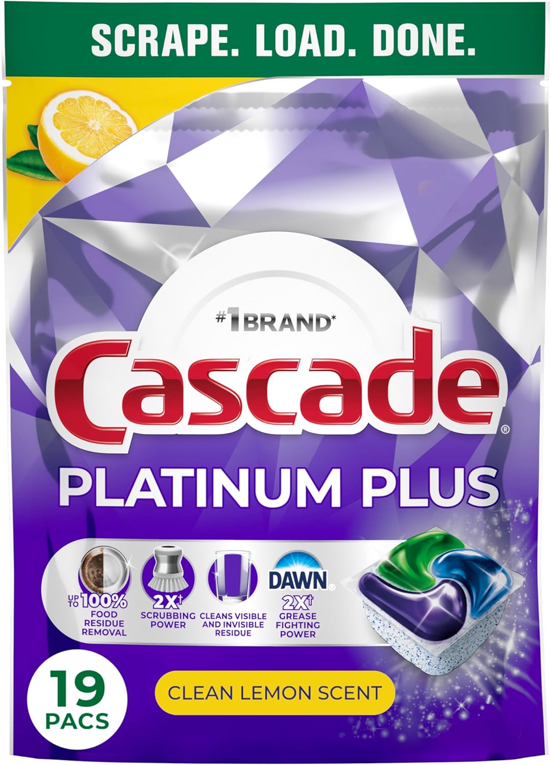 Cascade Platinum Plus Dishwasher Pods, Dishwasher Detergent, Dish Detergent Soap, Lemon, 57 Count