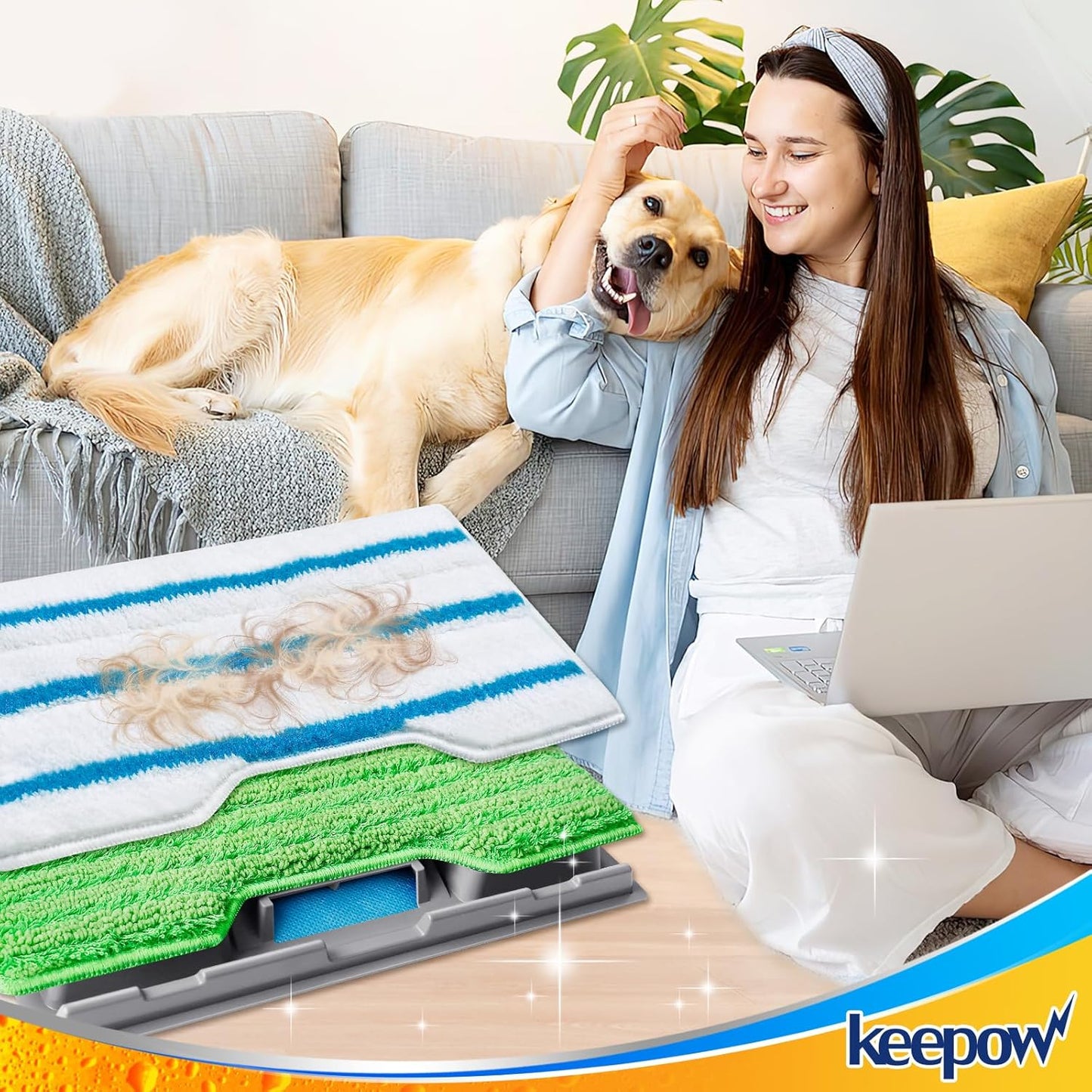 KEEPOW Reusable Mop Replacement Pads Compatible with Shark Vac Mop VM252 VM200 VC205 VM250 VM180 VM401 QM250 VM190, Washable Vacuum Mop Pad Refills, Upgraded Design of Dirt Chamber (1+3+6 Pads)