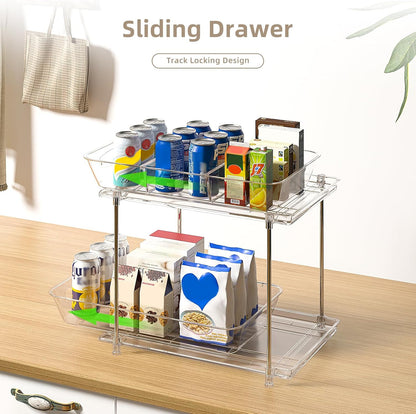 Sevenblue 4 Pack Under Sink Organizer, Bathroom Organizers and Storage, 2 Tier Multi-Use Pull Out Cabinet Organizer with Hang Hooks and Cups (Black, 4 Pack)