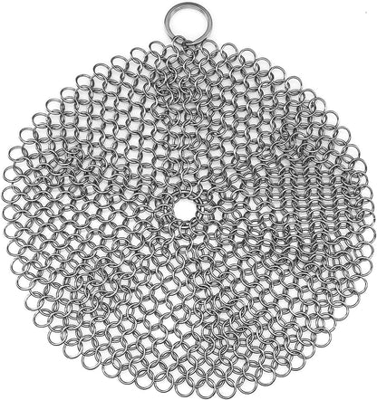 TOPULORS Cast Iron Scrubber 316 Stainless Steel Skillet Cleaner 8"x6" Chainmail Scrubber Scraper Chain Mail Link Scrub for Cast Iron Pre-Seasoned Pans, Griddles, BBQ Grills, and Pot Cookware Cleaning