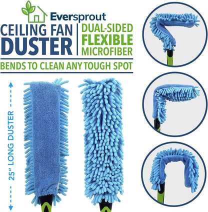 EVERSPROUT Duster 3-Pack | Hand-Packaged Cobweb Duster, Microfiber Feather Duster, Flexible Ceiling Fan Duster | Twists onto Standard 3/4 inch Threaded Poles (Pole Sold Separately)(Soft Bristles)