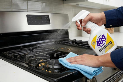 409 Multi-Surface Antibacterial Cleaner Degreaser Spray 32 Fl Oz, Lemon Scent, Kills 99.9% of Germs and Viruses bundled with Microfiber Cleaning Cloth