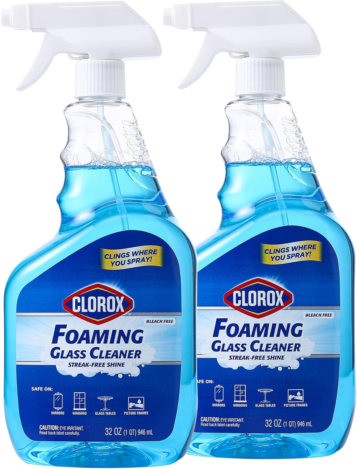 Clorox Foaming Glass Cleaner Trigger Spray, Streak Free No Drip Formula for Windows, Mirrors, and Glass Surfaces, All Purpose Household Cleaning Spray in Fresh Scent, 32 Ounce