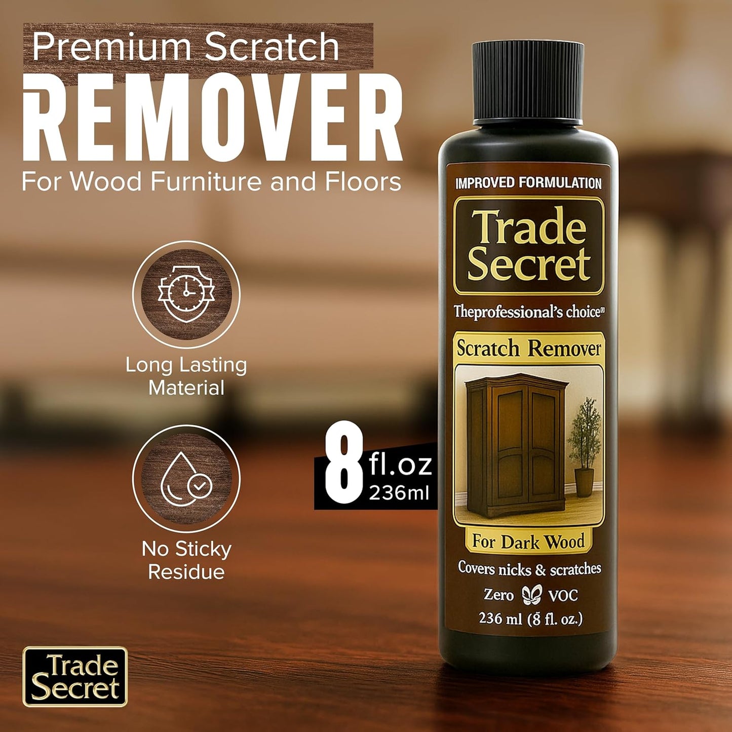 Trade Secret Scratch Concealer for Real Wood Furniture & Floors – Restores Dark Wood Scratch, Covers Nicks, Scuffs & Dogs, Cats Scratches, Marks, Minor Defects