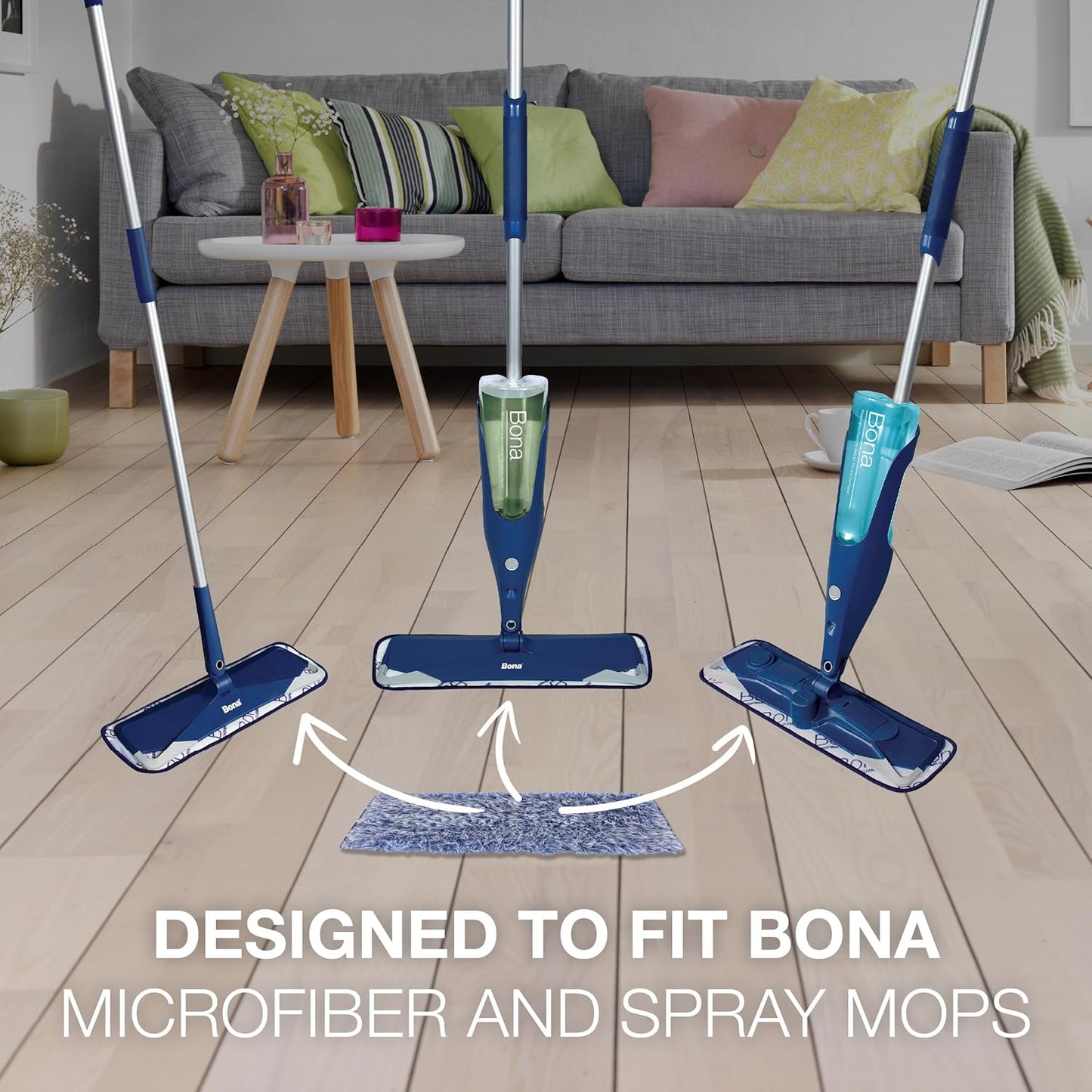 Bona Mop Microfiber Cleaning Pad for Hardwood & Hard Surface Floors - Value 3-Pack - For Use With Bona Mops - Dual Zone Cleaning