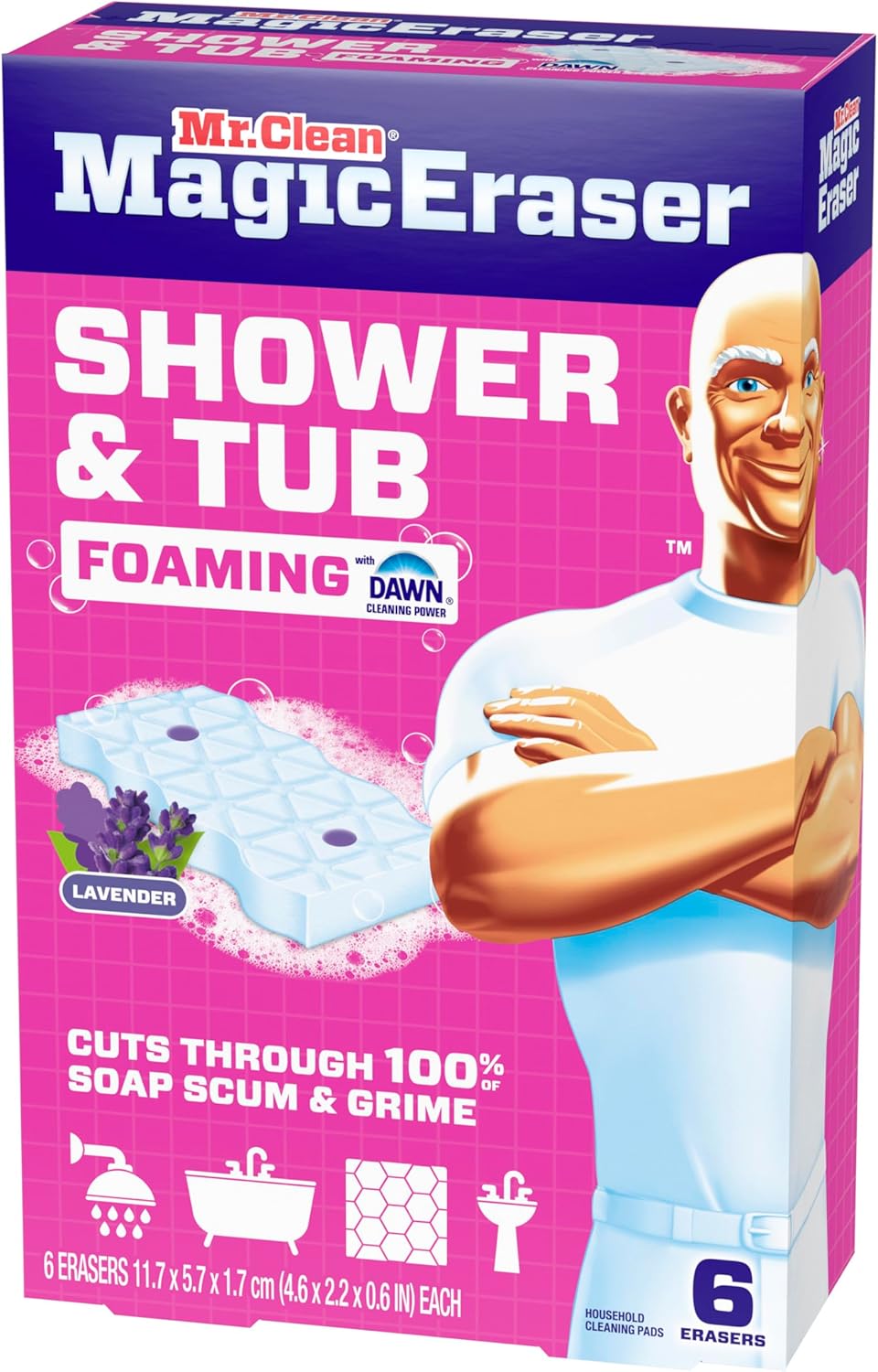 Mr. Clean Magic Eraser Sponge, Bathroom Cleaner, Shower Cleaner, Tub Cleaner, Soap Scum Remover, Bathroom Cleaning Supplies, Dawn Cleaning Power with Febreze Lavender Scent, 5ct