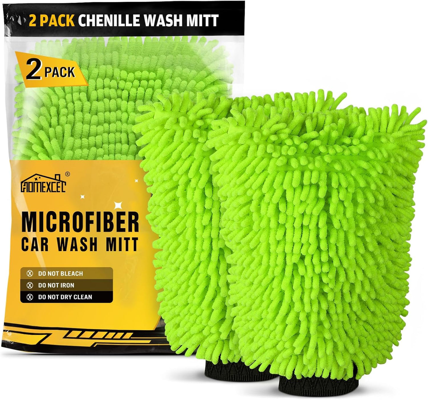 HOMEXCEL Car Wash Mitt, 2PK Chenille Microfiber Wash Mitt, Scratch-Free & Lint-Free, Rich Foam, Highly Absorbent, Double Sided, Perfect for Car Washing and Detailing, 10.2" x 6.7 ", Grey