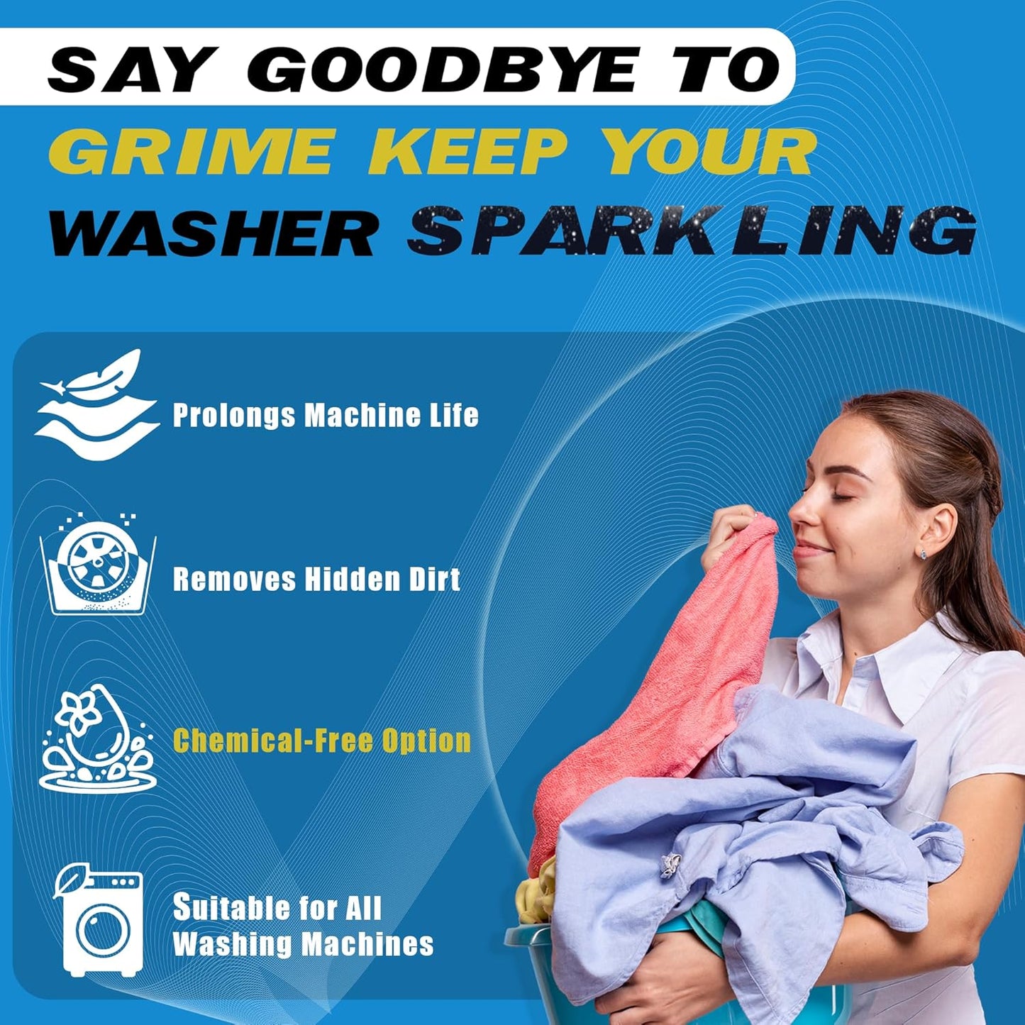 24 Washer Cleaner Tablets – Deep Cleans & Deodorizes All Washers, Removes Grime & Odor, Powerful Descaling Formula, Eco-Friendly, 1-Year Supply, Septic Safe