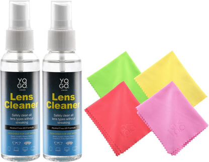 Lens Cleaner Spray 2 Eyeglass Cleaner Bottels, with 4 Microfiber Cloths Kit Ammonia and Streak Free Safe for Eyewear and Electronics