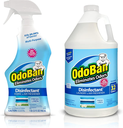 OdoBan Ready-to-Use Disinfectant and Odor Eliminator, Made in the USA, Original Eucalyptus Scent, Set of 3, 2 Spray Bottles, 32 Ounces Each and 1 Gallon Concentrate