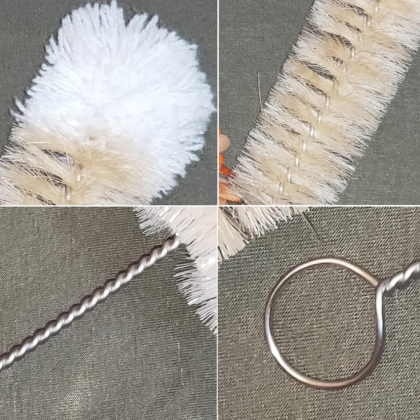 NewFerU Stainless Steel Soda Bottle Cleaning Brush Set in Natural Boar Bristle Wool Tip Long Handle, Flexible Bendable Thick Wire Cleaner for Narrow Neck Water Baby Bottles Straw Pipe Tube Flask (3)