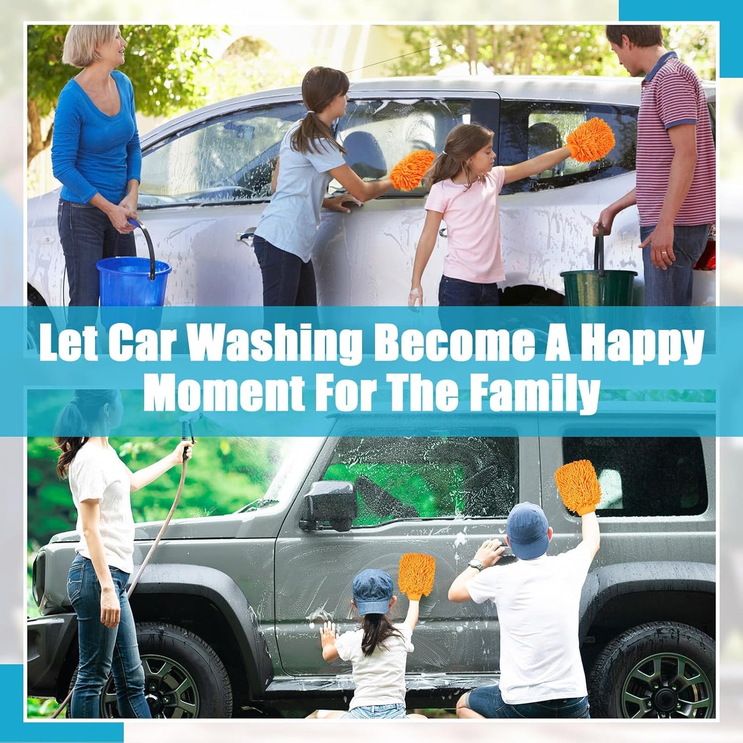 Toulite 8 Pcs Car Wash Mitt Chenille Microfiber Wash Mitt Double Sided Glove Cleaning Drying Mitts (7.48 x 10.24 Inch,Bright Colors)