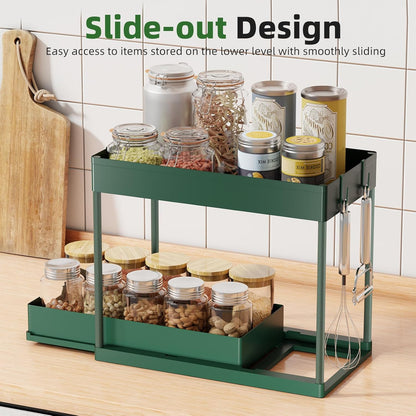 Simple Trending Under Sink Organizer 2 Pack, Sink Pull-Out Sliding Storage Cabinet, 2-Tier Under Shelf Organizer for Kitchen Bathroom, Black