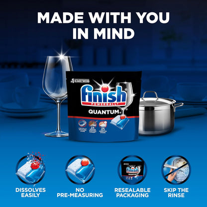 Finish Quantum Dishwasher Pods, No Pre-Rinse Dishwasher Detergent Soap Removes 24HR Dried-On Stain and Grease, Leaving a Virtually Spotless Shine, 84 Count