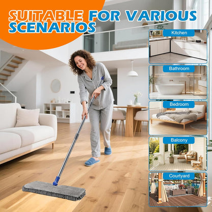 Mops for Floor Cleaning, Masthome Flat Dust Mop with 4 Reusable Pads, 2-Sided Microfiber Dust Mop for Wet & Dry Use, Flat Flip Mops for Hardwood, Laminate, Vinyl,Kitchen, Tile -1 Scraper