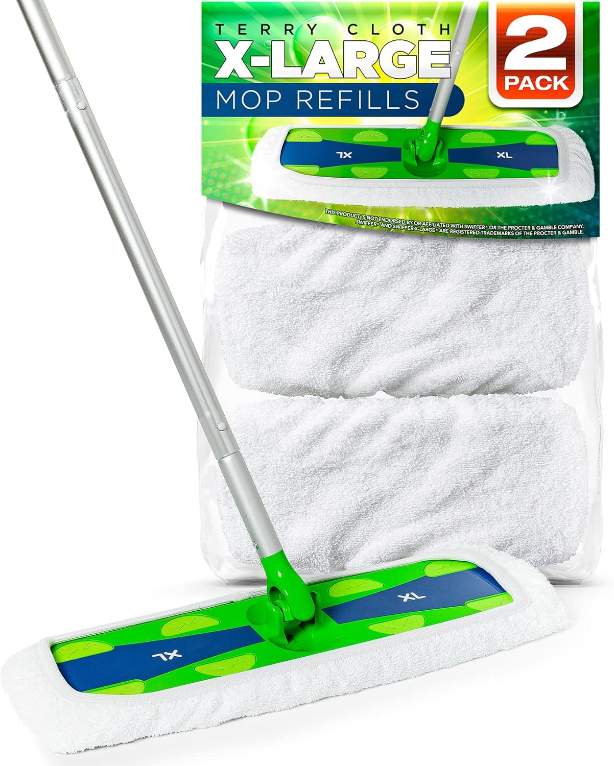 VanDuck XL Cotton Mop Pads Compatible with Swiffer XL (2 Pack) - Extra Large Wet and Dry Pads Refills - Cotton Covers Reusable Mop Heads (Handle is Not Included)
