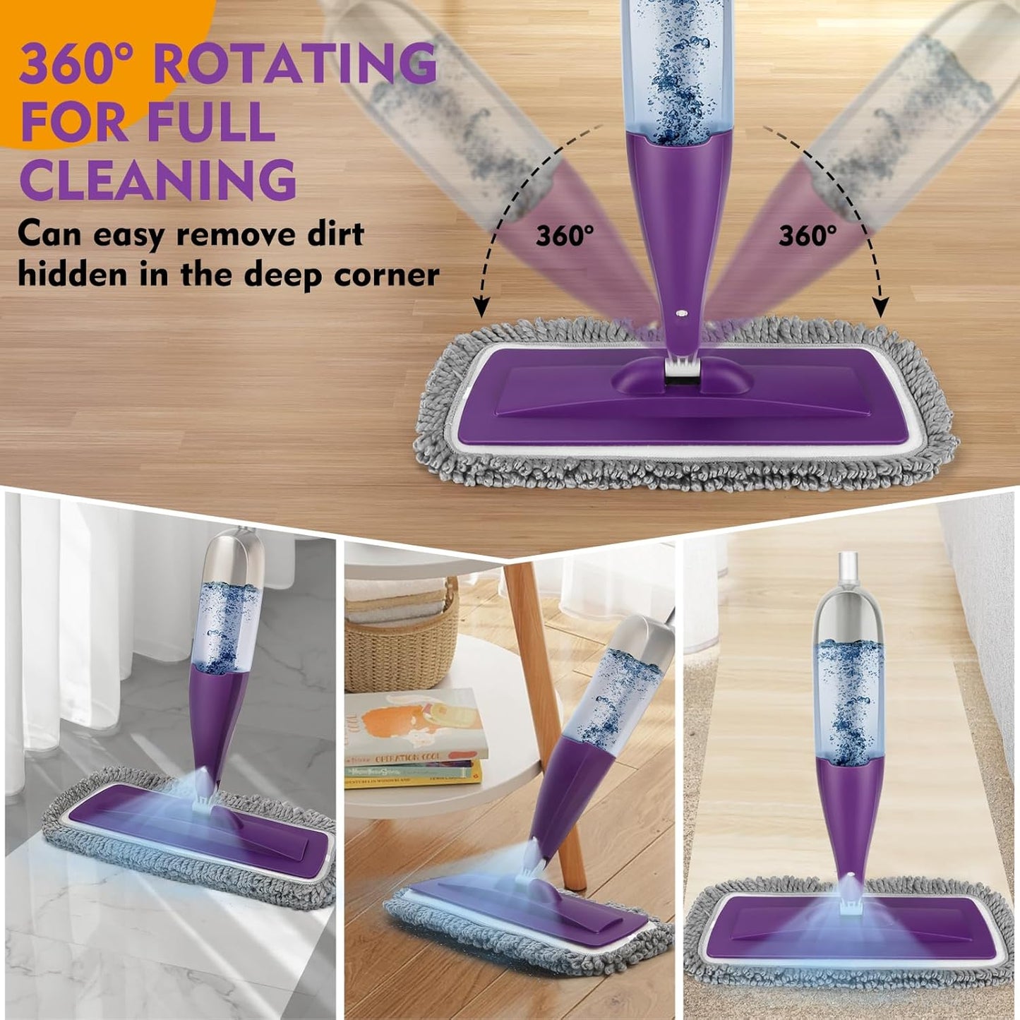 Spray Mop for Floor Cleaning with Washable Pads, Microfiber Wet Mops with 800 ml Refillable Bottle,Reusable Dust Mops with Sprayer for Hardwood Laminate Vinyl Tile Cleaning