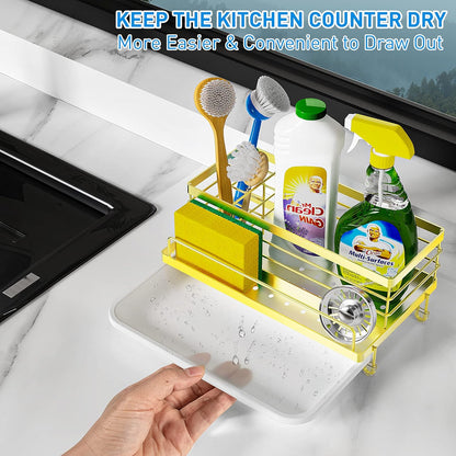 Cisily Black Sponge Holder for Kitchen, Sink Caddy Sink Organizer Rack for Kitchen Accessories with Drip Tray, Rustproof and Non-slip, Soap Dispenser Countertop Organizer Essentials for New Home