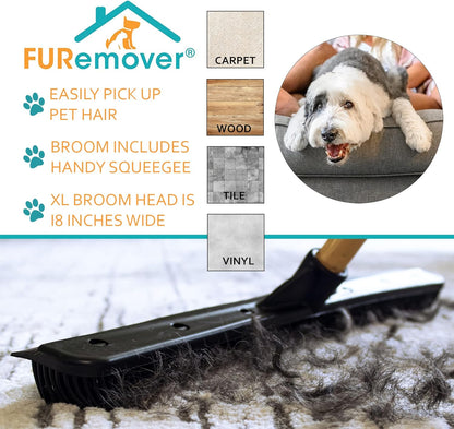 FURemover Pet Hair Removal Rubber Broom, 61" Telescopic Handle