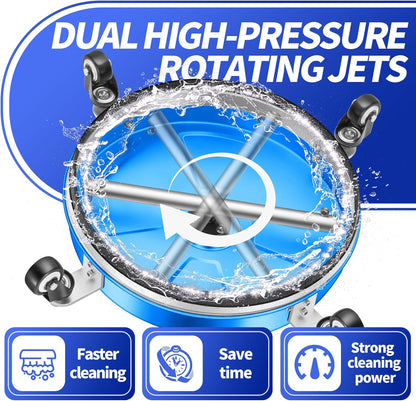 14" Pressure Washer Surface Cleaner with 4 Wheels - Stainless Steel Surface Cleaner for Pressure Washer Attachment for Concrete, Patio, Sidewalk, Deck and Driveways - PWS14