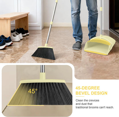 BSKLIN Broom and Dustpan Set, 52” Long Adjustable Handle Broom with Dustpan Combo Set with Dust Pan Teeth to Clean Hair for Home Lobby Office (Pink)