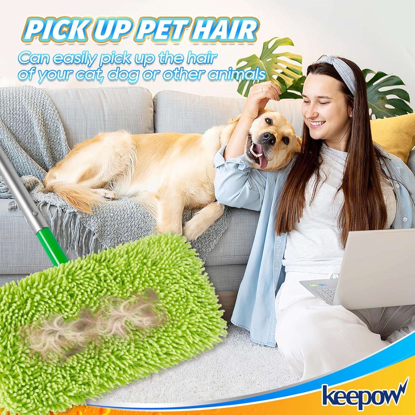 KEEPOW Reusable Microfiber Mop Pads Compatible with Swiffer Sweeper, Dry Sweeping Cloths, Washable Wet Mopping Cloth Refills for Hardwood Floor Cleaning, 6 Pack