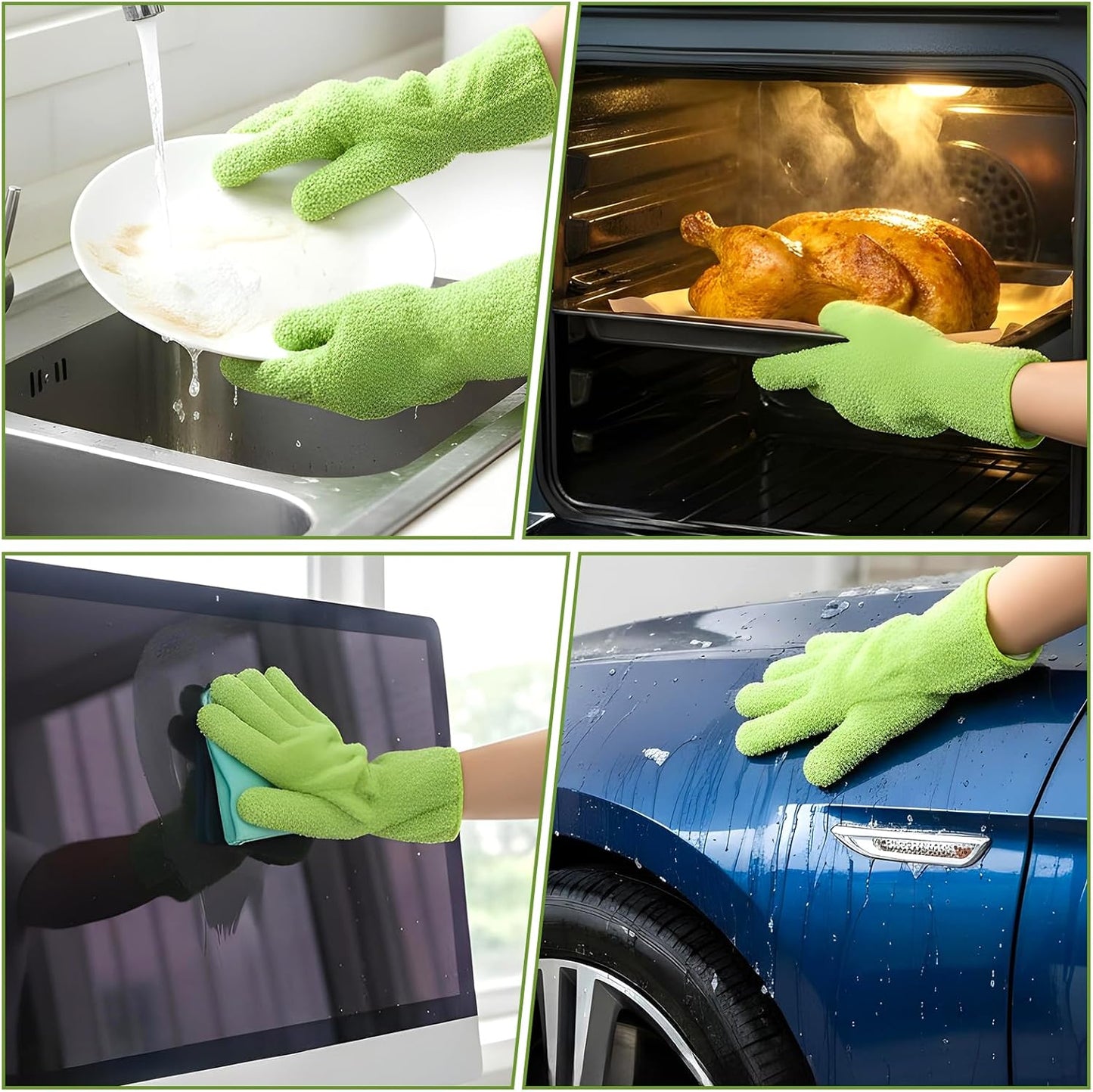 Microfiber Gloves, Dusting Gloves Microfiber Glove for Plants Mittens for houseplants Leaf Plant Care(Green)