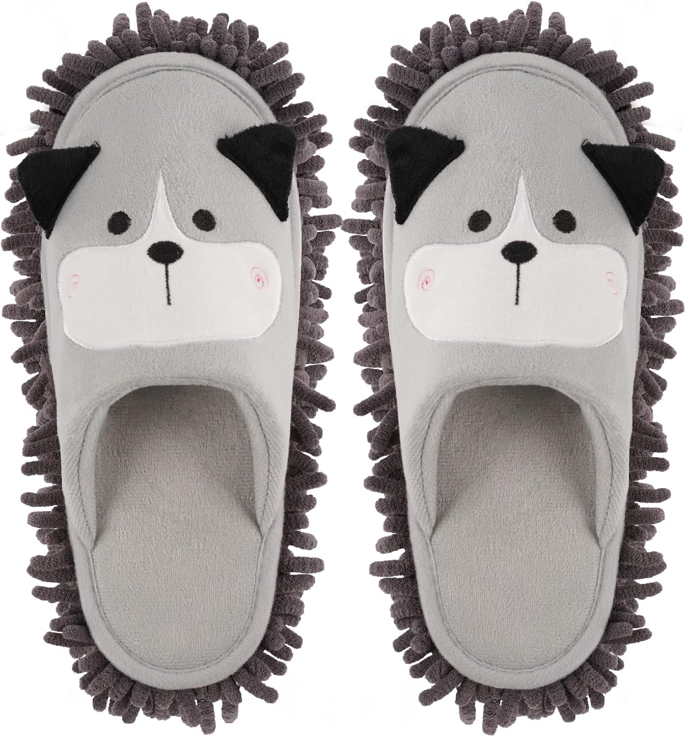 Cartoon Dog Mop Slippers Microfiber Clean Dusting Slippers Detachable Mopping Shoes for Office Home Room (Khaki)