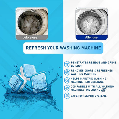 24 Washer Cleaner Tablets – Deep Cleans & Deodorizes All Washers, Removes Grime & Odor, Powerful Descaling Formula, Eco-Friendly, 1-Year Supply, Septic Safe