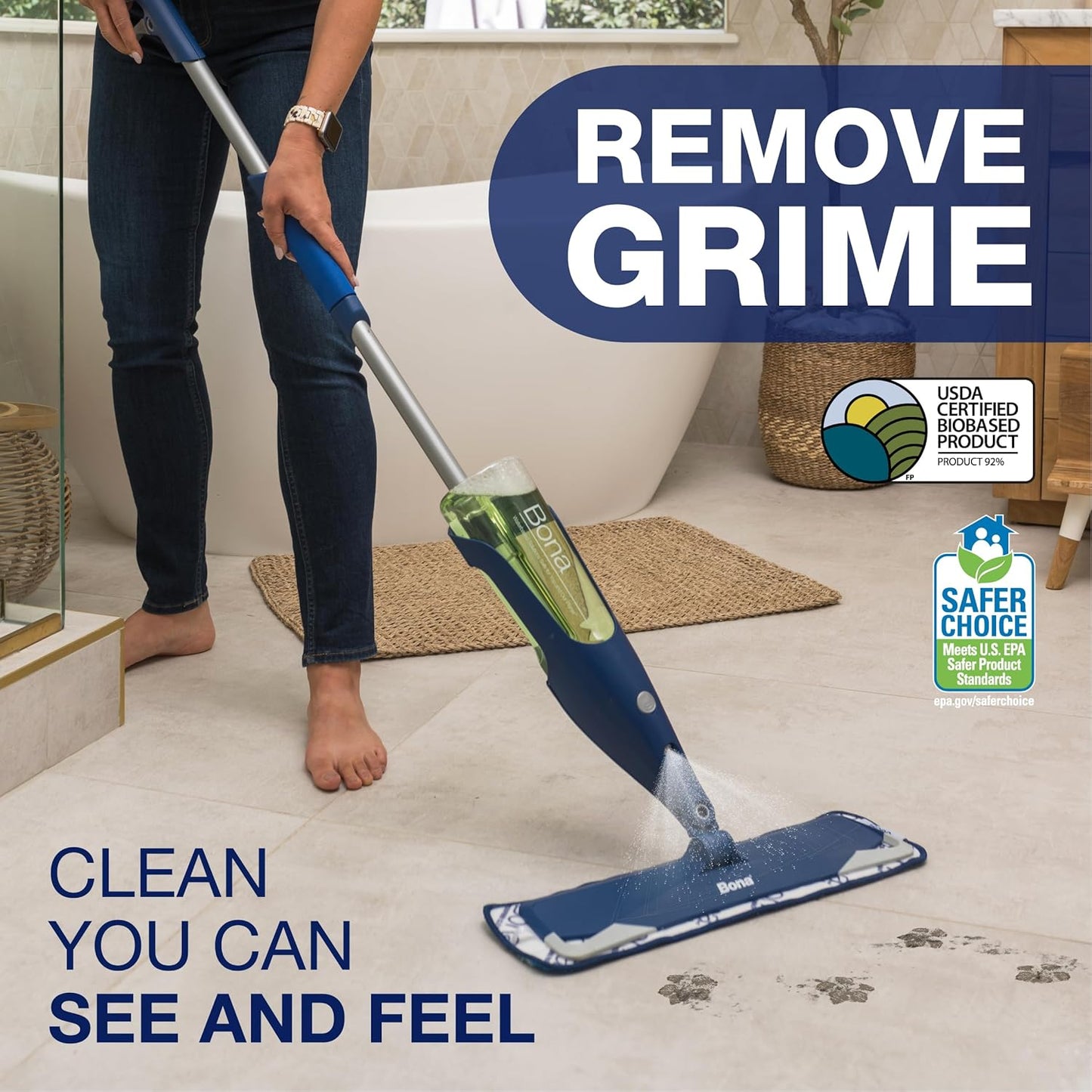 Bona Multi-Surface Floor Premium Spray Mop - Includes Multi-Surface Floor Cleaner Concentrate and Machine Washable Microfiber Cleaning Pad - For Stone, Tile, Laminate and Vinyl LVT/LVP Floors