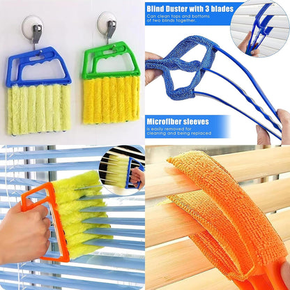 Blind Cleaner Duster Tool, 7 Finger & 3 Finger Window Venetian Blind Brushes, Washable Mini Cleaner Brush, Venetian Blinds Duster Brush for Window & Air Conditioner Fan, 2 Pack, Blue, PP+Microfiber