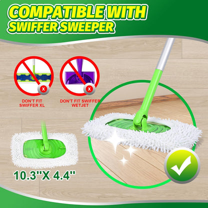 Reusable Microfiber Mop Pads Compatible with Swiffer Sweeper- 4 Pack Dry Sweeping Cloths & Wet Mopping Cloths - Chenille Washable Wet Pads Refill for Mopping Floors (Mop is not Included)