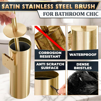 Stylish Stainless Steel Toilet Brush and Holder Set - Silver Toilet Bowl Brush and Holder with Splash Cover, Sturdy Bristles, Corrosion & Scratch Resistant - Elegant Design, Effective Deep Cleaning