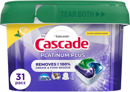 Cascade Platinum Plus Lemon Dishwasher Pods Dishwasher Detergent Tabs Tablets Dish Detergent Pod Dish Soap, 31Count