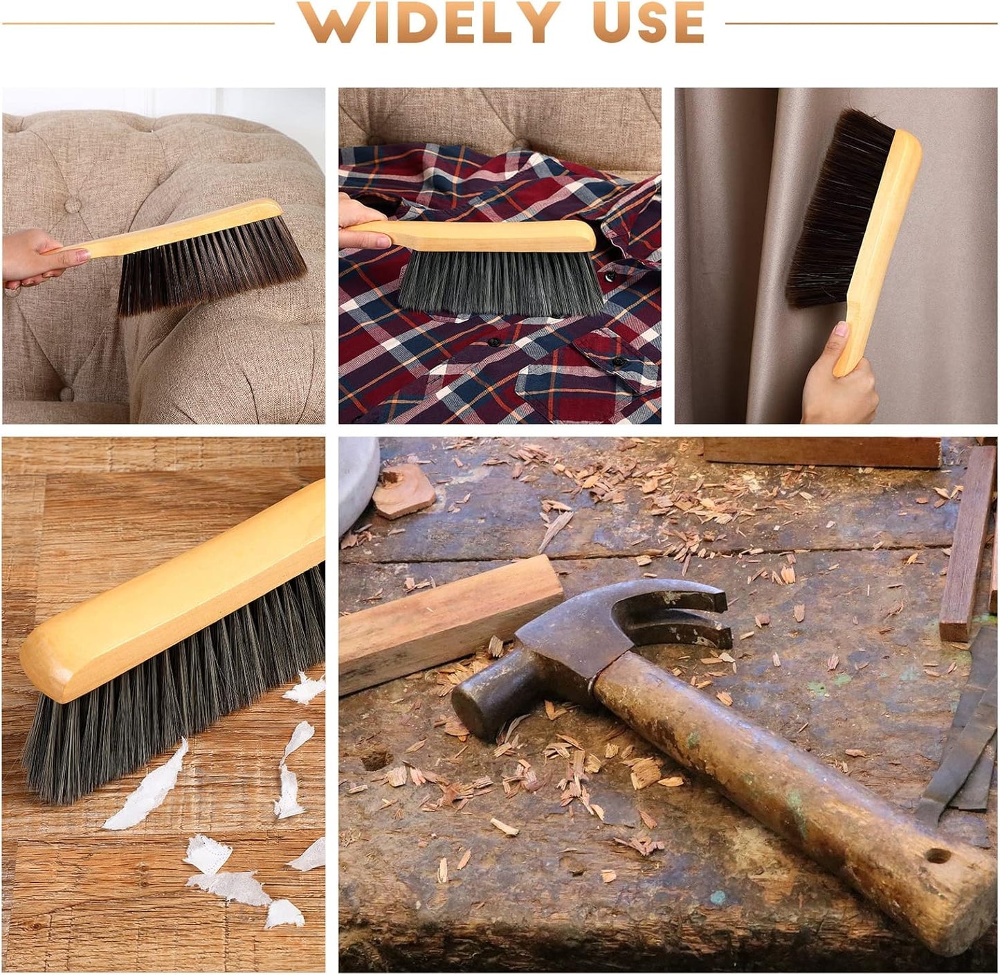 Patelai 2 Pieces Wooden Bench Brushes Fireplace Brush Natural Fiber Bench Soft Bristles Long Wood Handle Dust for Hearth Tidy Car Home Workshop Woodworking(Gray)