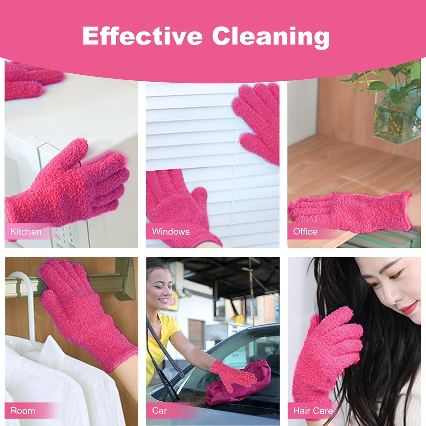 1 Pair Pink Reusable Plush Microfiber Gloves for Cleaning and Dusting, Soft Dusting Gloves for Furniture, Blinds, Car Interior, and Electronics