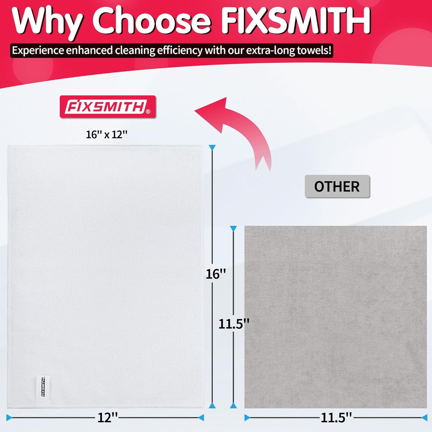 FIXSMITH Microfiber Cleaning Cloth - Pack of 8, Size: 12 x 16 in, Multi-Functional Cleaning Towels, Highly Absorbent Cleaning Rags, Lint-Free, Streak-Free Cleaning Cloths for Car Kitchen Home