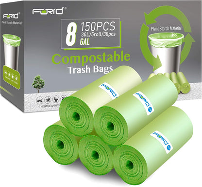 Compostable Trash Bags - FORID 13 Gallon Tall Kitchen Garbage Bags 80 Count Unscented Trash Can Liners 55 Liter Medium Wastebasket Bags for Bathroom Home Bedroom Office Garbage Can (5Rolls/Green)
