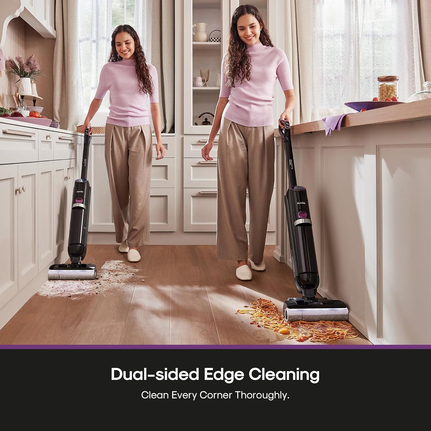 Eureka Cordless Wet Dry Cleaner, 170° Reclinable, Hot Air Drying Self Cleaning Vacuum and Mop Combo, Good for Hard Floors Pet Hair Sticky Messes, RapidWash 630, Purple