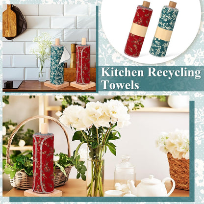 Redbaker 50 Pcs Reusable Paper Towels Paperless Reusable Cotton Cloths Toilet Absorbent Washable Paper Towels with Roll Kitchen Dishcloth for Kitchen Paperless Dishcloths(Stripe)